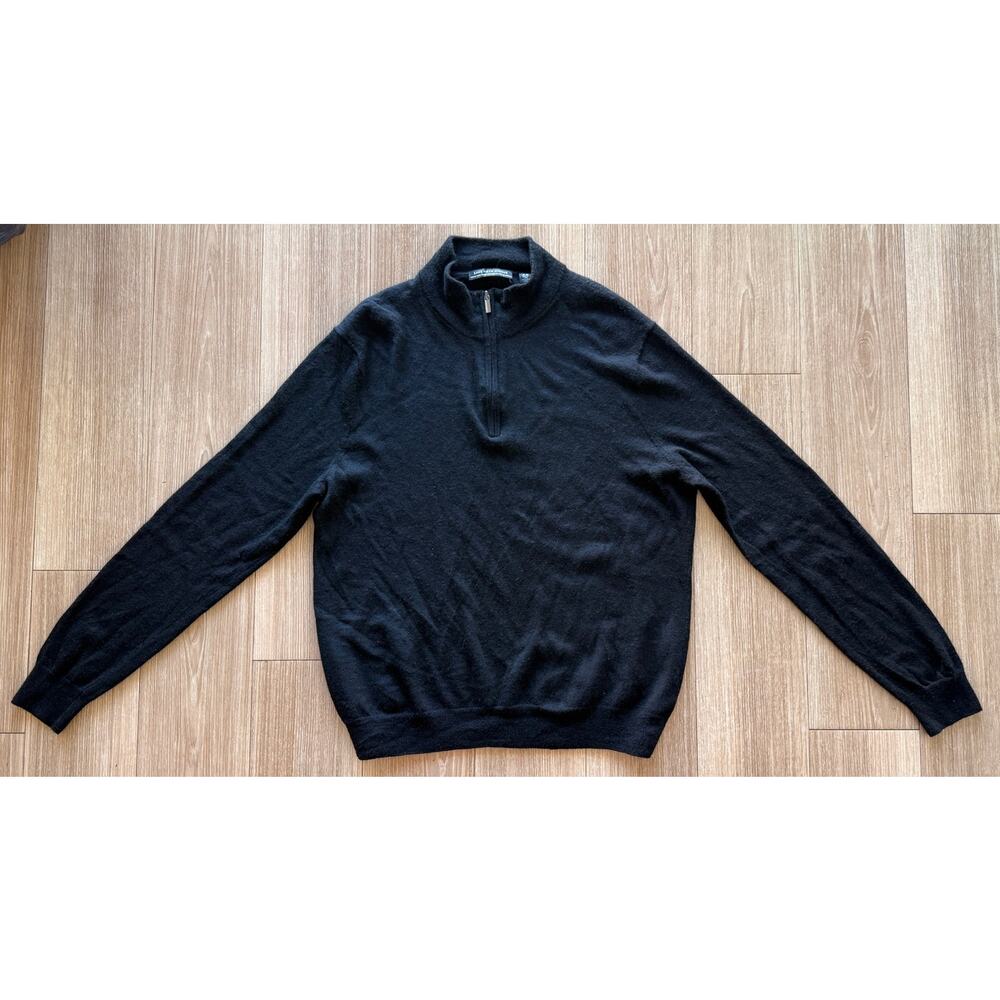 Saks Fifth Avenue Merino Wool Quarter Zip Sweater XXL Black Fine Knit